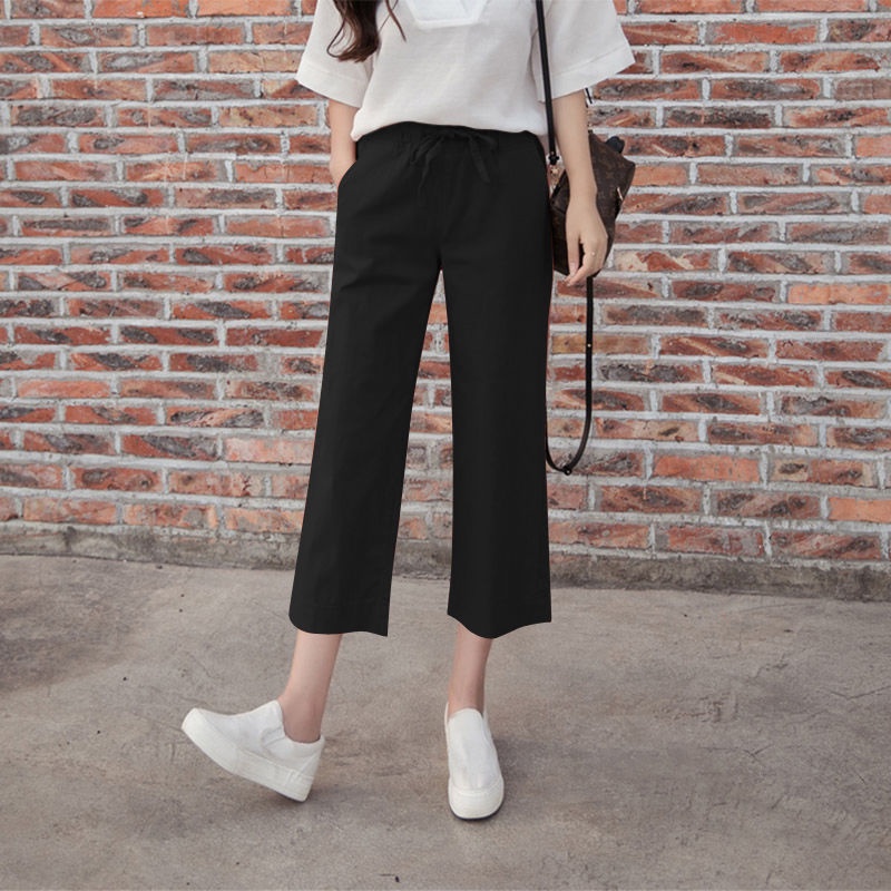 Quần dài IELGY ống rộng chất liệu cotton lanh phong cách Hàn Quốc thời trang dành cho nữ