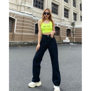 Quần Jean Nữ Ống Rộng Cạp Cao Màu Đen Chuẩn Uniex [ảnh thật]