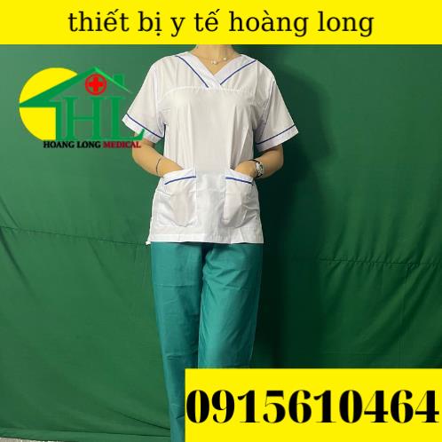 Bộ blouse cổ tim viền XANH DƯƠNG nam nữ cộc tay - bộ scrubs kỹ thuật viên cho điều dưỡng, dược sỹ, y tá, bác sĩ