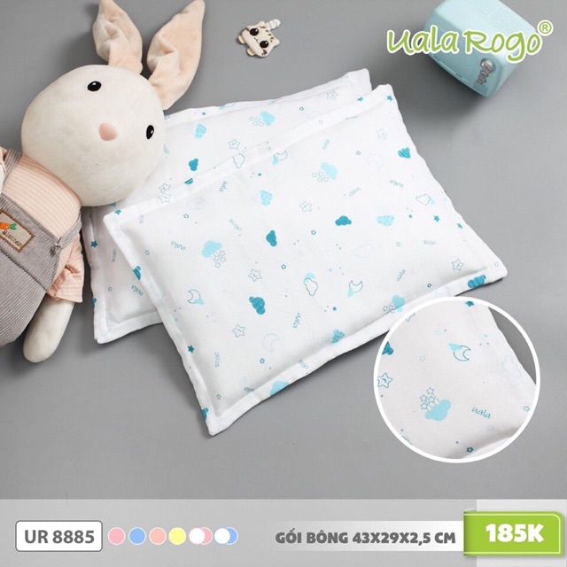 Gối Bông Nano trẻ em UalaRogo kích thước 43x29x2,5cm cotton 100% mềm mát thấm mồ hôi tốt