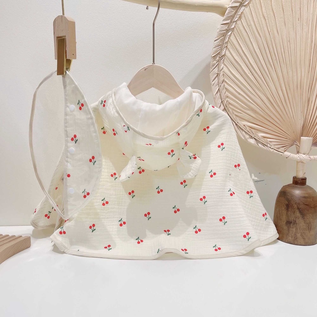 Áo choàng chống nắng kèm mũ chống giọt bắn vải xô muslin mềm mại cho bé