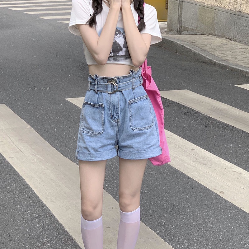 Quần Short Denim Lưng Cao Dáng Chữ A Ống Rộng Thiết Kế Mới Thời Trang Mùa Hè Dành Cho Nữ