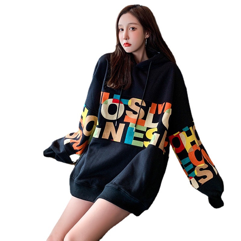 Áo Hoodie Chữ GRAFFITI Cao Cấp, Áo Nỉ Nữ Đen In Chữ Màu Dài Tay Có Mũ | BigBuy360 - bigbuy360.vn