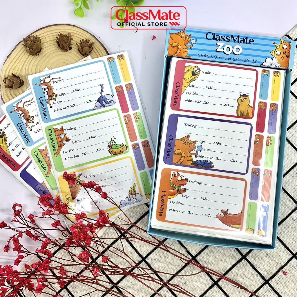 Nhãn vở có keo dán sẵn CLASSMATE  Zoo 15 Cái/Túi CL-NT231 Chất Liệu Giấy Bóng Nổi Bật, Bám Dính Tốt