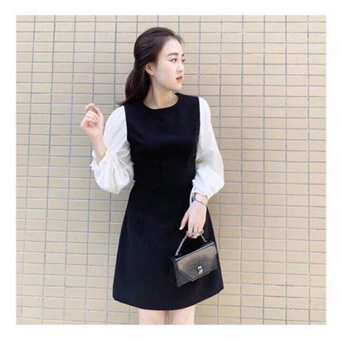 [50kg-120kg] Đầm đen tay trắng lỡ Bigsize MS746. Khách Ib Để Được Tư Vấn Chọn Size. | BigBuy360 - bigbuy360.vn