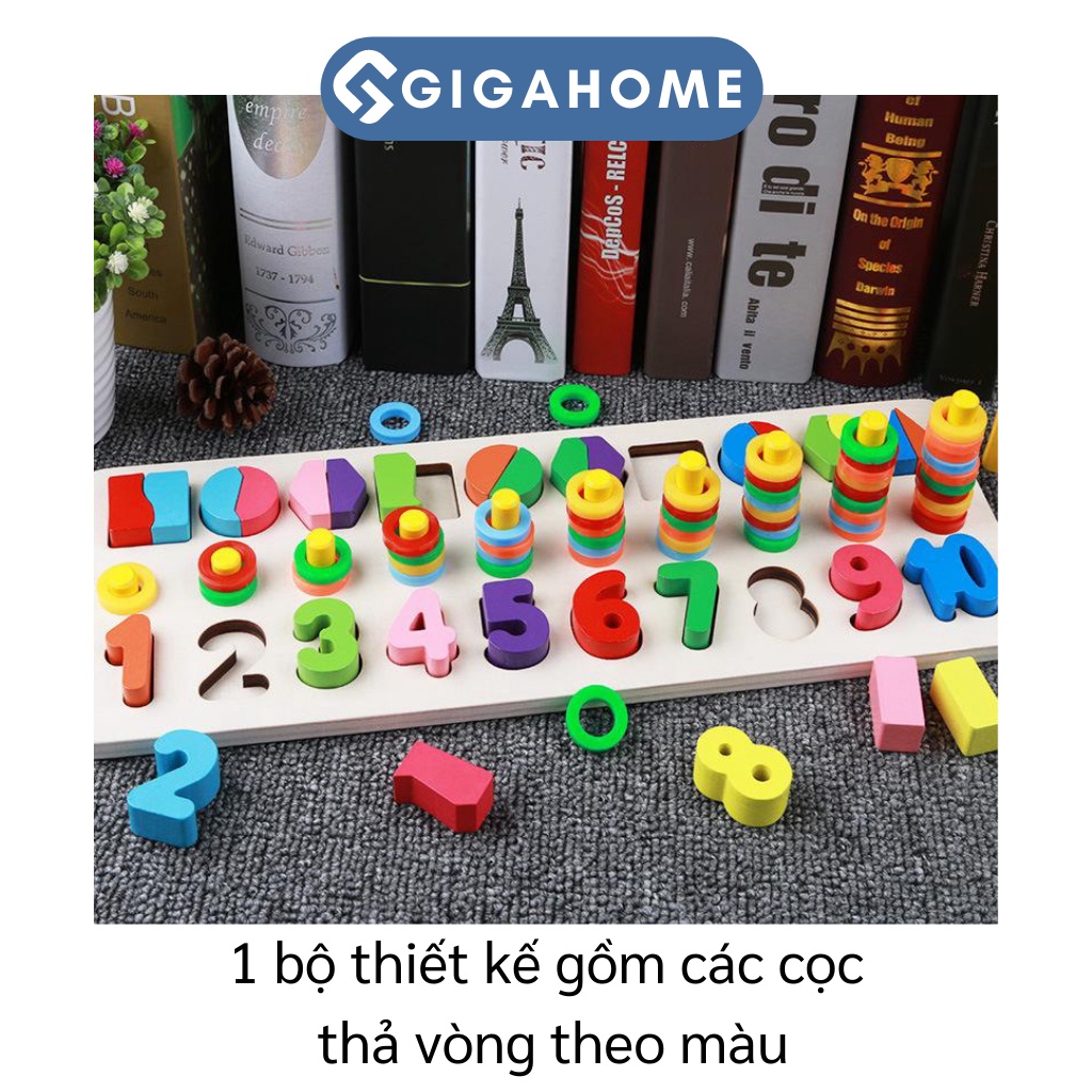 Đồ Chơi Bảng Gỗ Ghép Hình Và Số 3 Dòng GIGAHOME Nhiều Màu Sắc Cho Bé Phát Triển Tư Duy 6408