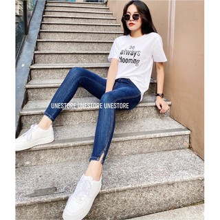 QUẦN JEANS NỮ FORM ÔM LƯNG CAO CO DÃN VNXK⚡️QUẦN BÒ SKINNY XẺ LAI FORM VỪA_TU SHOP