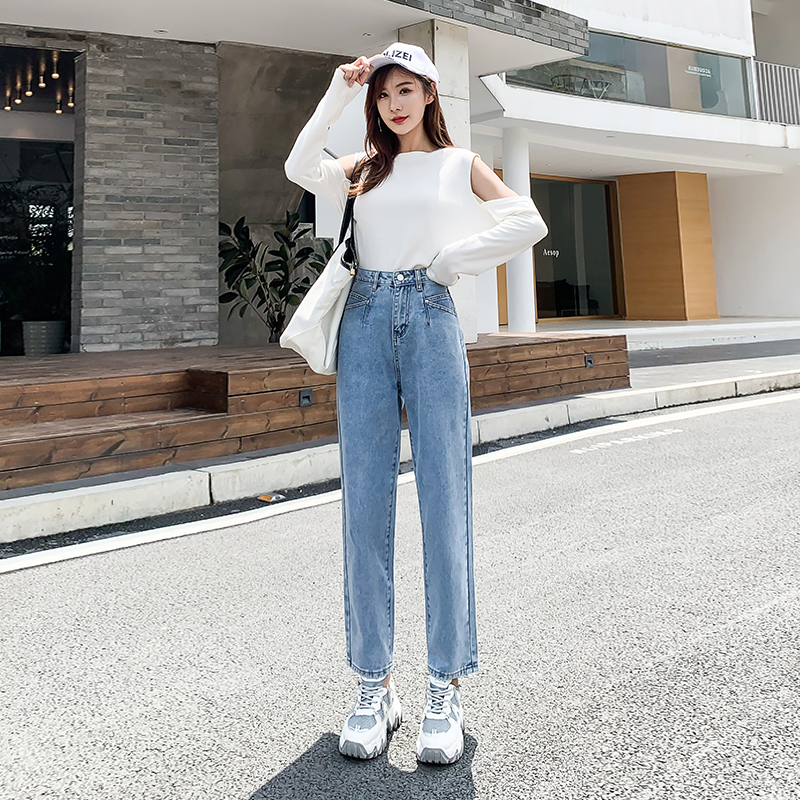Quần Jean Dài Ống Rộng Lưng Cao Cá Tính Độc Đáo Cho Nữ