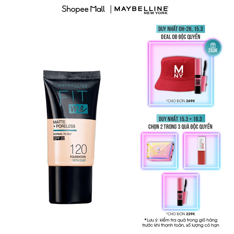 Kem Nền Mịn Nhẹ Kiềm Dầu Fit Me dạng tuýp Maybelline New York Matte and Poreless Foundation Tube 18ml