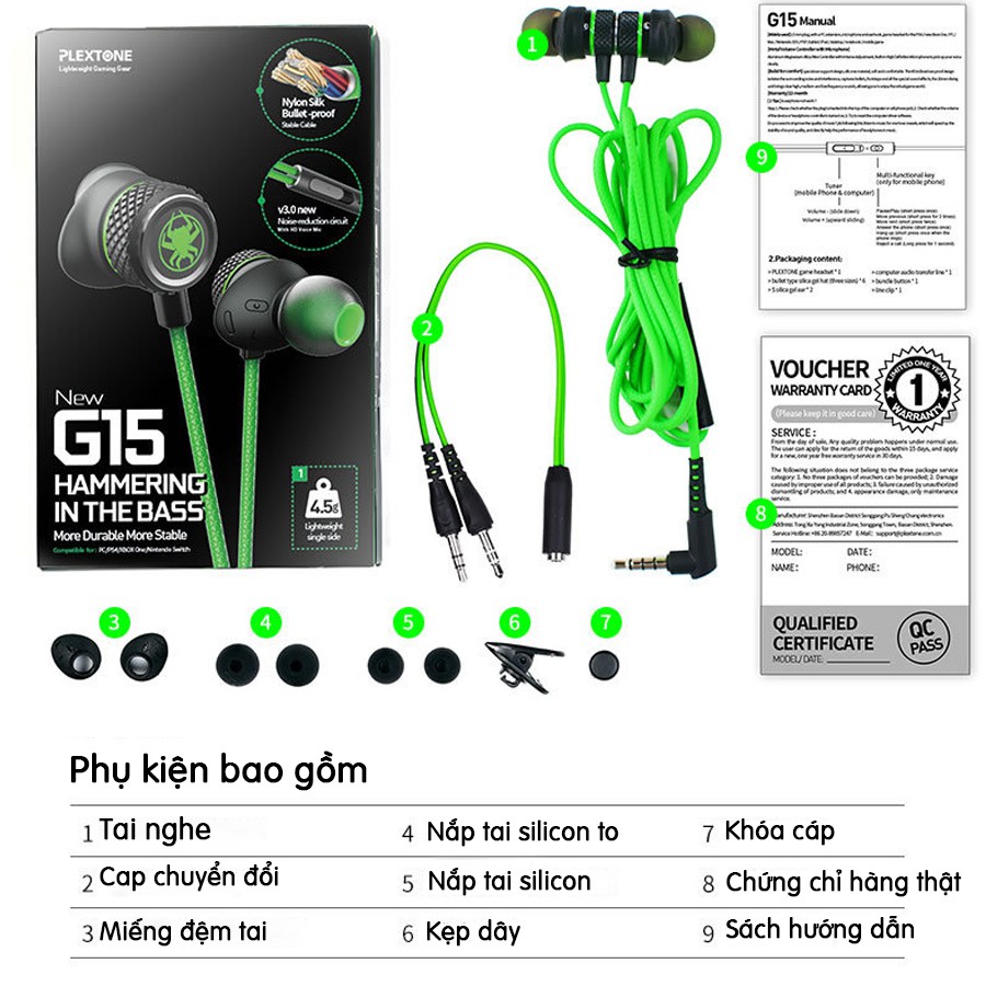 Tai Nghe Nhét Trong PLEXTONE G20 Giắc Cắm 3.5mm Type-C Chất Lượng Cao-Tặng Kèm Dây Hỗ Trợ Mic Cho PC và Laptop Chơi Game