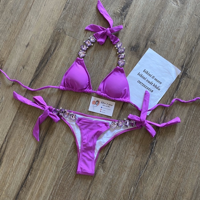 [BKN1185] &lt;ÂU&gt; SET BIKINI TRIANGLE MIX ĐÁ XANH COBALT/RÊU/ĐỎ/TÍM