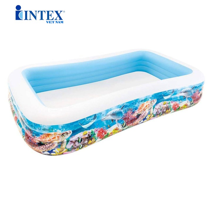 Bể bơi phao trẻ em INTEX 58485, kích thước lớn, dài 3m, cho 4 – 5 bé cùng chơi, bơm – xả hơi dễ dàng