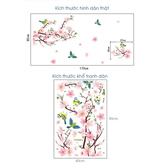 DECAL DÁN TƯỜNG TẾT ĐÔI CÀNH ĐÀO HỒNG