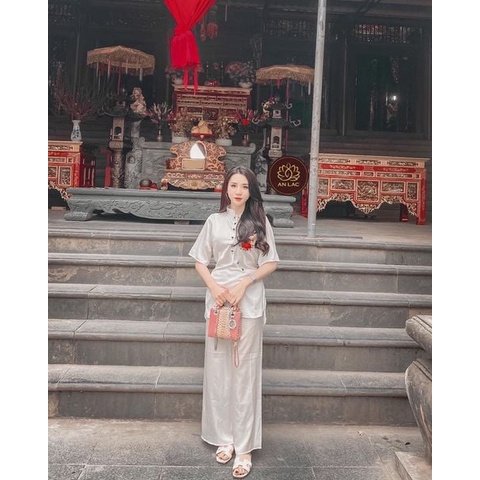 ÁO LAM PHẬT TỬ - đồ lam đi chùa - quần áo Phật tử thiết thoải mái, vải tơ lụa mềm mát, thêu hoa cao cấp Anle Store