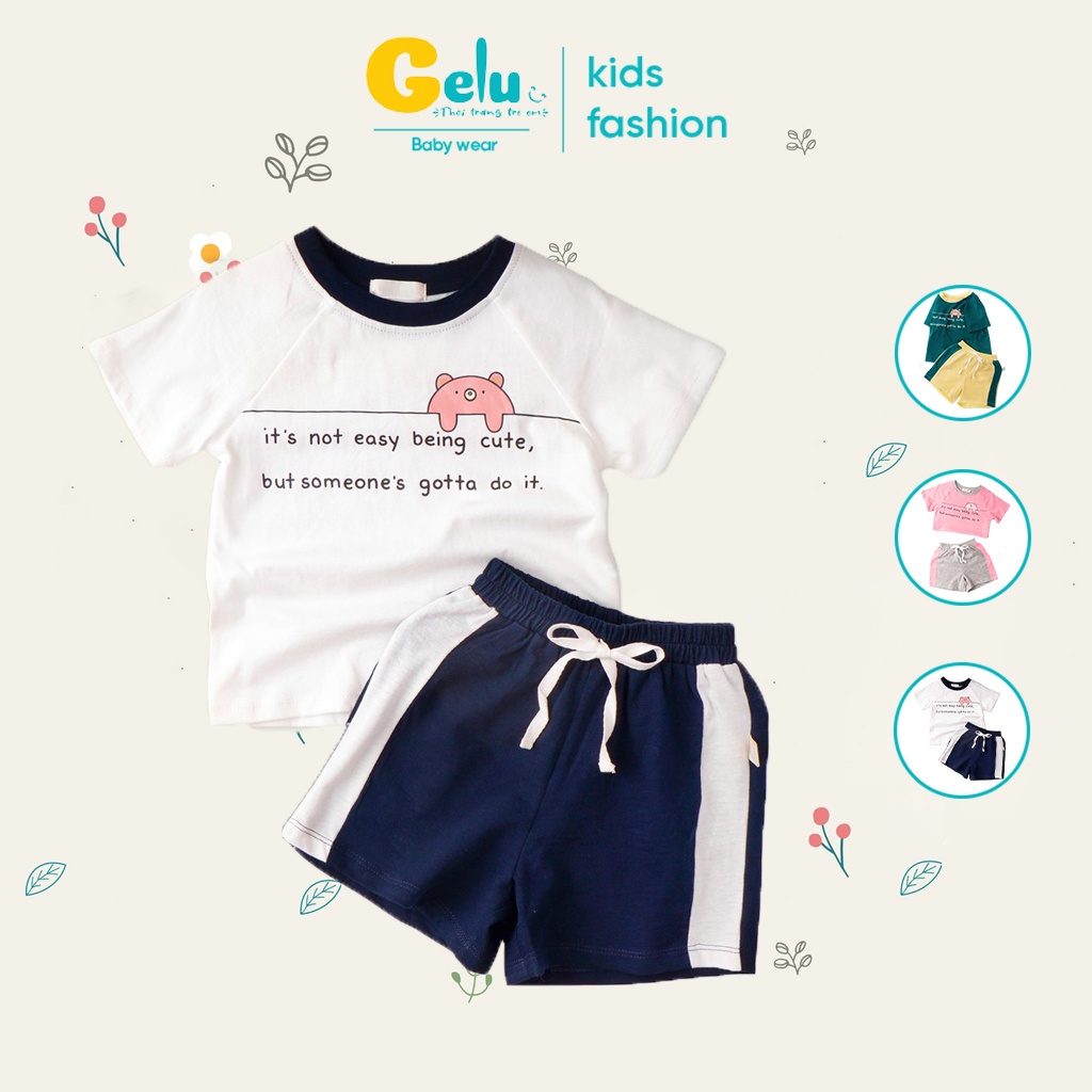 Bộ quần áo bé trai bé gái cộc tay in chữ cổ phối màu đáng yêu cho bé trai, bé gái - GELU Kids GLQA02
