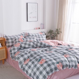 Trang trí phòng ngủ nhỏ với bộ vỏ chăn ga gối caro hồng xám Poly Cotton nhẹ nhàng ngọt ngào