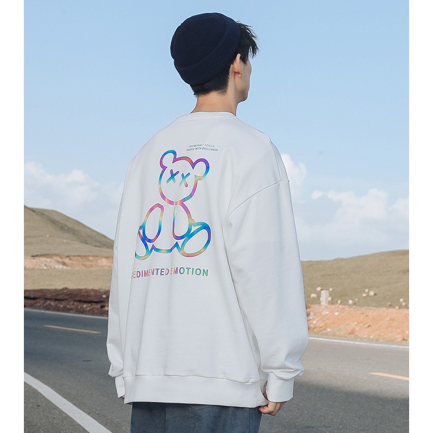 Áo Sweater Phản Quang HALEY trắng hình gấu Sedimented Unisex Form Suông Chất nỉ bồng đẹp mã HD73