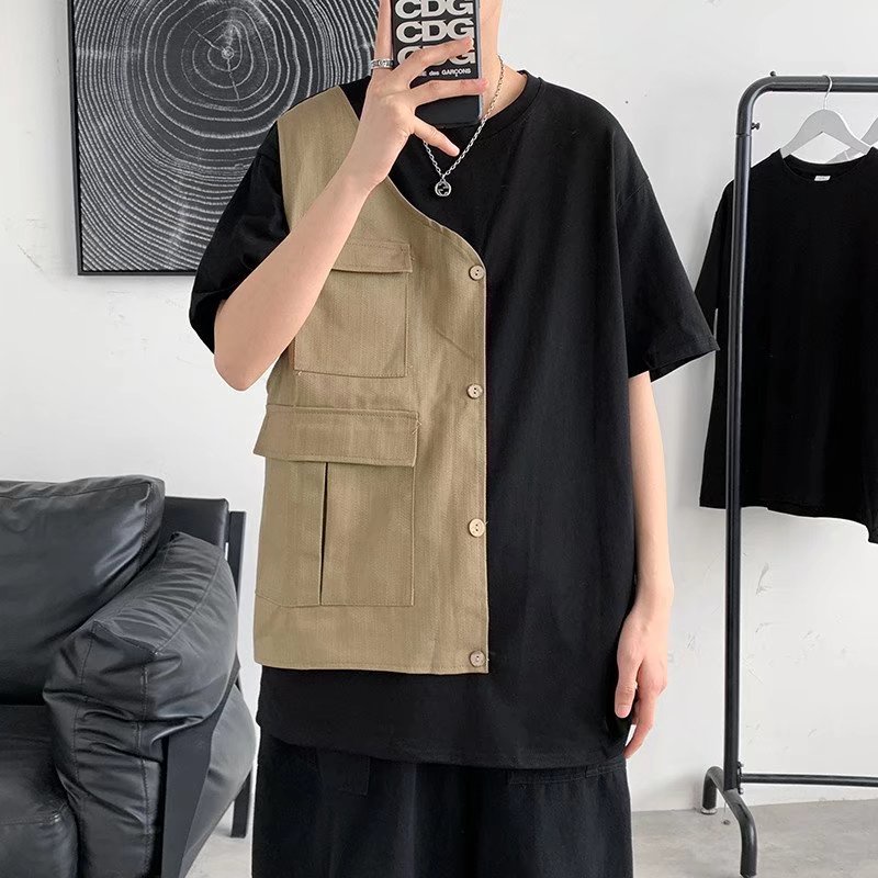 Áo Thun Tay Ngắn Giả Hai Lớp Phong Cách Mùa Hè Thời Trang Mới Chất Lượng Cao Dành Cho Nam