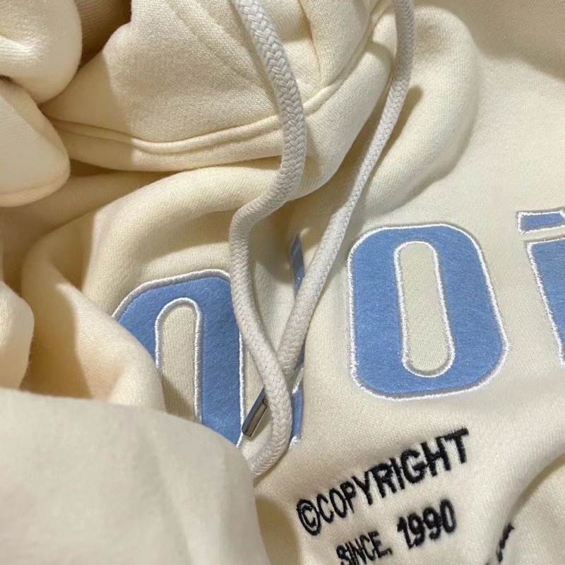 Áo hoodie nỉ lót lông nhẹ tênh thêu OiOi màu vàng be nhạt xinh xắn ấm áp