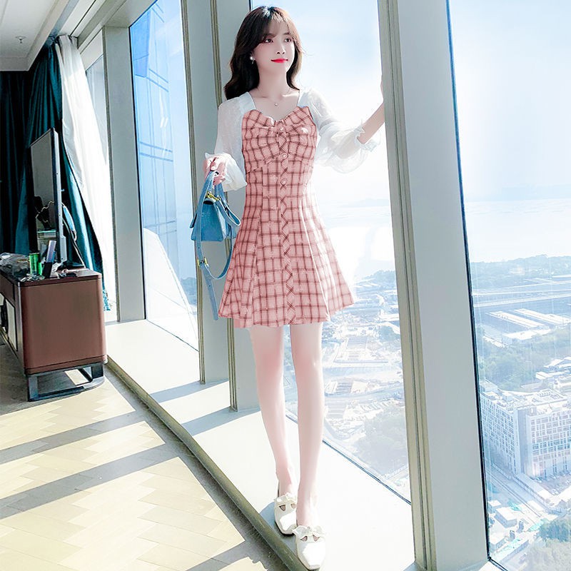 Little Wild Cat Summer Chiffon Square Neck Skirt