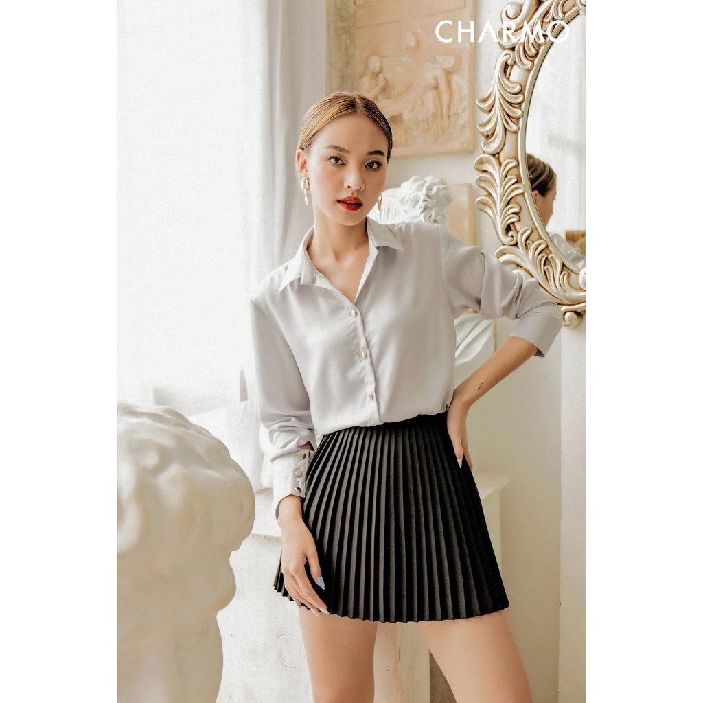 Chân váy xếp li CHARMO dáng ngắn chất lụa mịn có quần bên trong Pleated Short Skirt