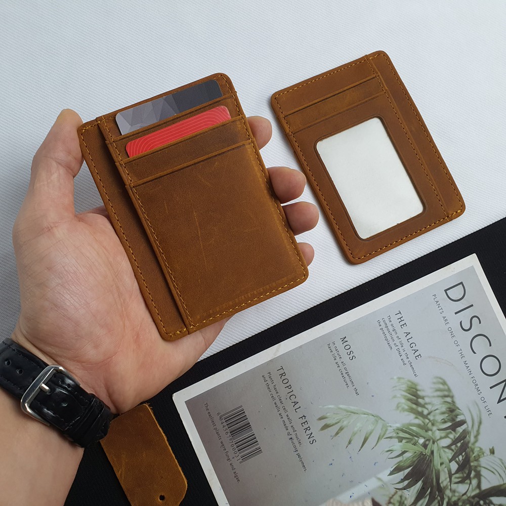 [DA BÒ THẬT] Ví Mini Đựng Thẻ Card Holder Nam Nữ Nhỏ Gọn Tiện Lợi - Da Bò Sáp - Bảo Hành 3 Năm