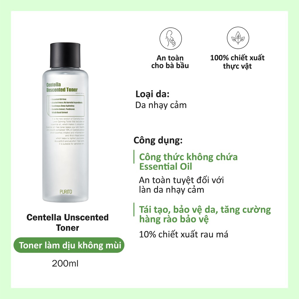 Toner rau má không mùi Purito Centella Unscented Toner