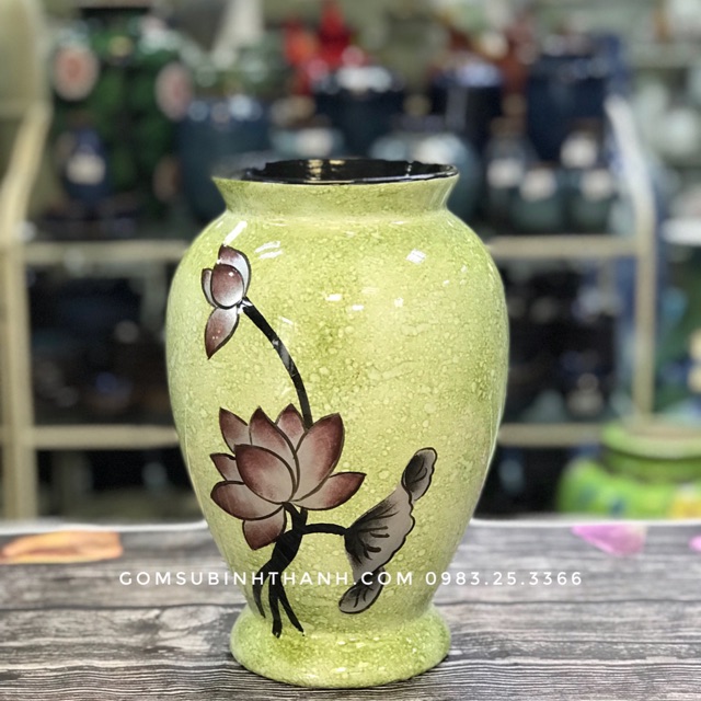 Lọ hoa sen bạc khảm tím- Bát Tràng cao cấp