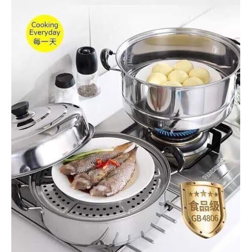 Nồi Hấp Inox 3 Tầng Đường Kính 28cm Đa Năng Sử Dụng Cho Mọi Loại Bếp Thiết Kế Hiện Đại Tiện Dụng