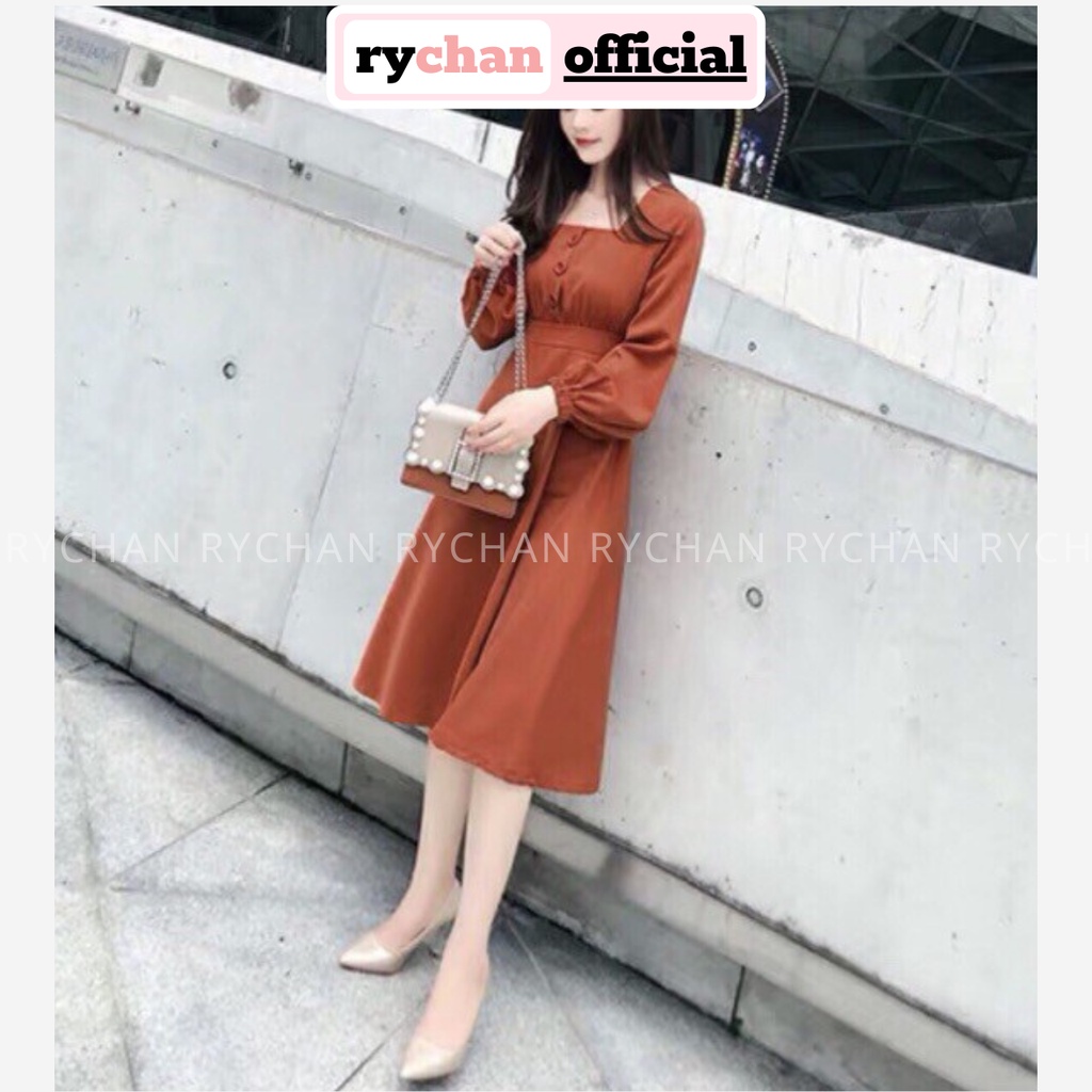 [ẢNH THẬT CUỐI] DM637 - Đầm Maxi Cam Cổ Vuông Phối Tay Phồng