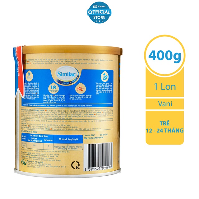 [ CHÍNH HÃNG ] Sữa bột Similac Eye-Q 3 400g HMO Gold Label