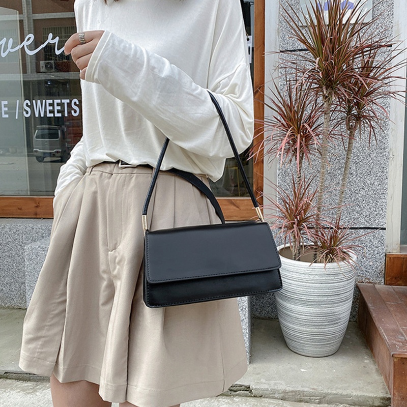 Túi Xách Da Kẹp Nách Màu Trơn Thời Trang Cho Nữ