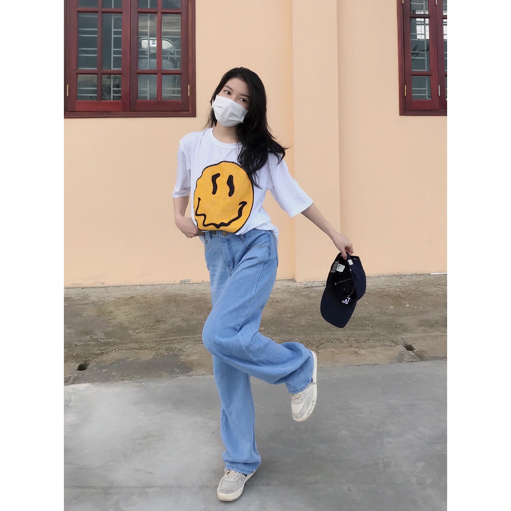 Quần jean nữ [ freeship] quần bò nữ ống rộng cạp chéo dáng suông siêu dài | BigBuy360 - bigbuy360.vn