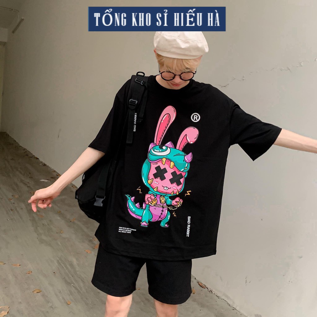Áo thun nam nữ cổ tròn BAD RABBIT họa tiết in cao cấp, vải Cotton dày dặn, co giãn, áo Unisex tay lỡ form chuẩn
