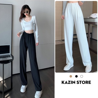 Quần ống rộng dáng suông lưng cao cạp thun culottes - quần dài nữ ống suông khóa trước basic qd033