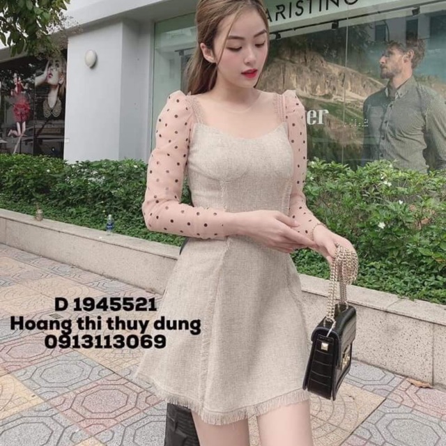Đầm váy bố tay phối lưới