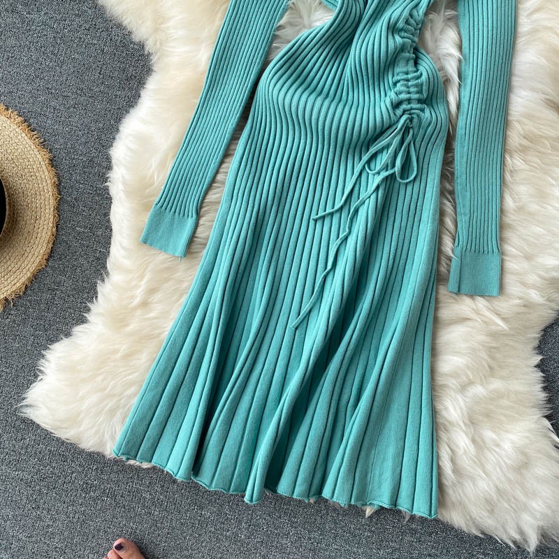 Váy len dáng dài dây rút tôn eo trơn V20