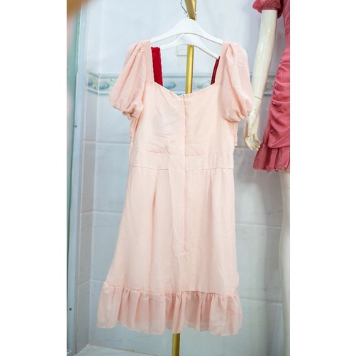 Đầm công sở - Đầm voan nhún đuôi cá tay phồng nơ ngực