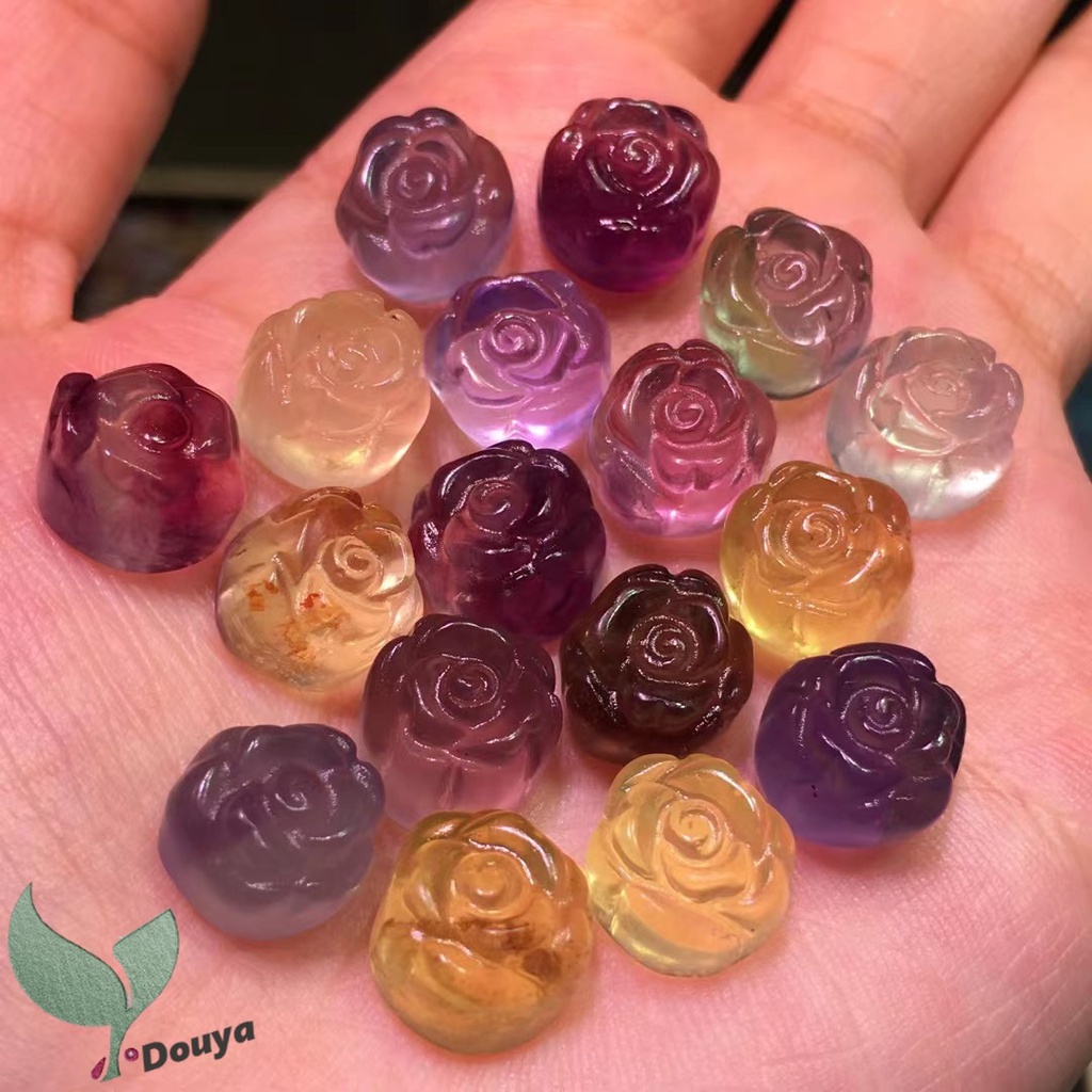 1 Chuỗi Hạt Đá Fluorite Tự Nhiên Màu Xanh Lá / Tím / Hoa Hồng Chạm Khắc Thủ Công