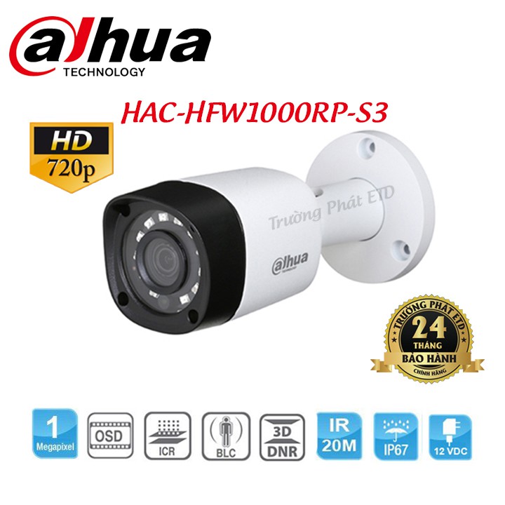 Camera Quan Sát  CVI Dahua 1Mp HAC-HFW1000RP-S3 - Hàng Chính Hãng