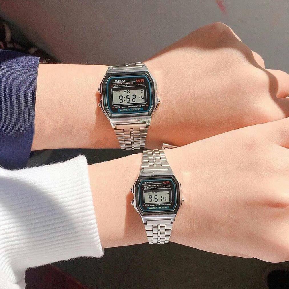 Đồng hồ Nam nữ Casio A159 điện tử dây thép không gỉ, mẫu bạc mặt đen sang trọng, thanh lịch - đồng.hồ.thể.thao | BigBuy360 - bigbuy360.vn