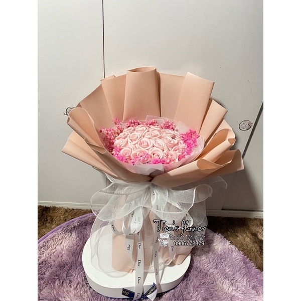 Bó hoa sáp 20 bông mix hoa baby khô nhập khẩu, quà tặng sinh nhật, valentine 14/2 , 8/3, 20/10,20/11