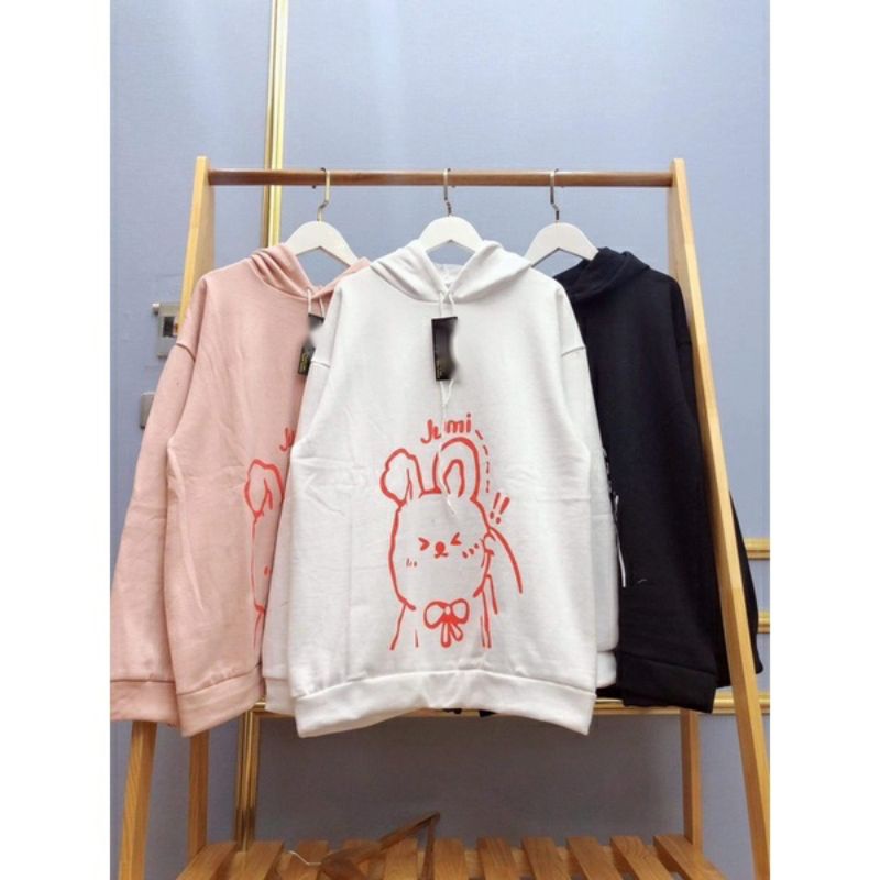ÁO NỈ, ÁO HOODIE THỎ JUMI BA MÀU HỒNG ĐEN TRẮNG  CHẤT NỈ DÀY MỊN BEN TREND SHOP