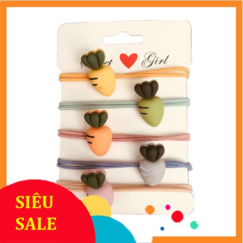 - COMBO 5 Dây Thun Cột Tóc Đính Hình Cà Rốt Dễ Thương, Style Hàn Quốc