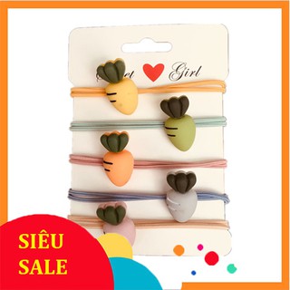 [SỈ=LẺ] - COMBO 5 Dây Thun Cột Tóc Đính Hình Cà Rốt Dễ Thương, Style Hàn Quốc
