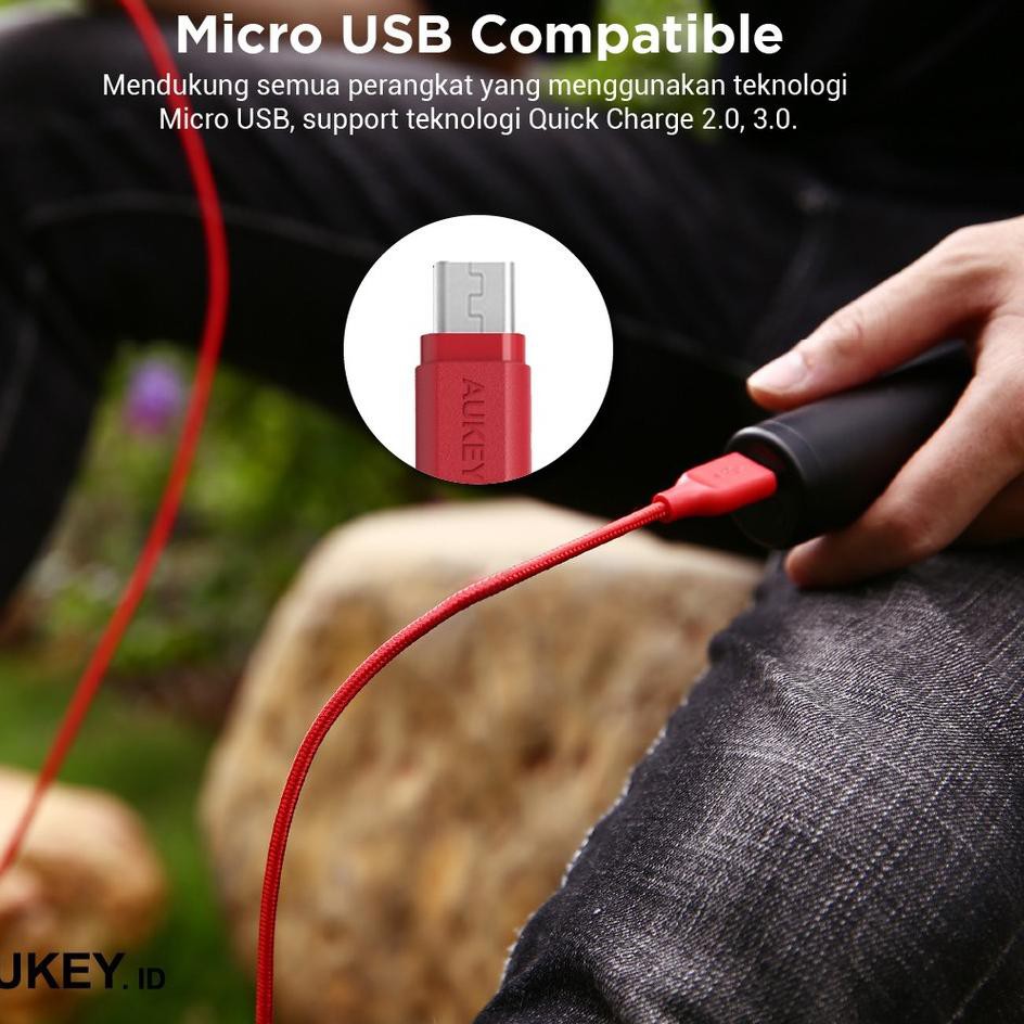 Dây Cáp Sạc Truyền Dữ Liệu Dây Bện Màu Đỏ Dài 2m Cho Micro Aukey Cb-am2