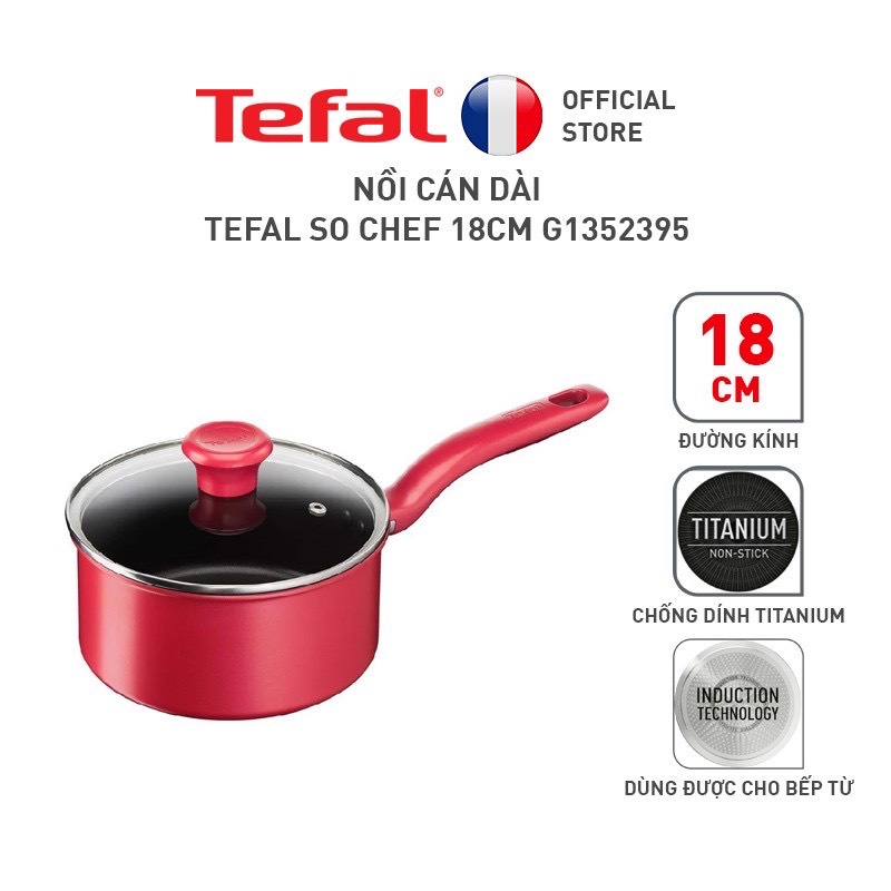 Quánh / nồi cán dài Tefal đỏ So Chef 18cm đáy từ chống dính G1352395