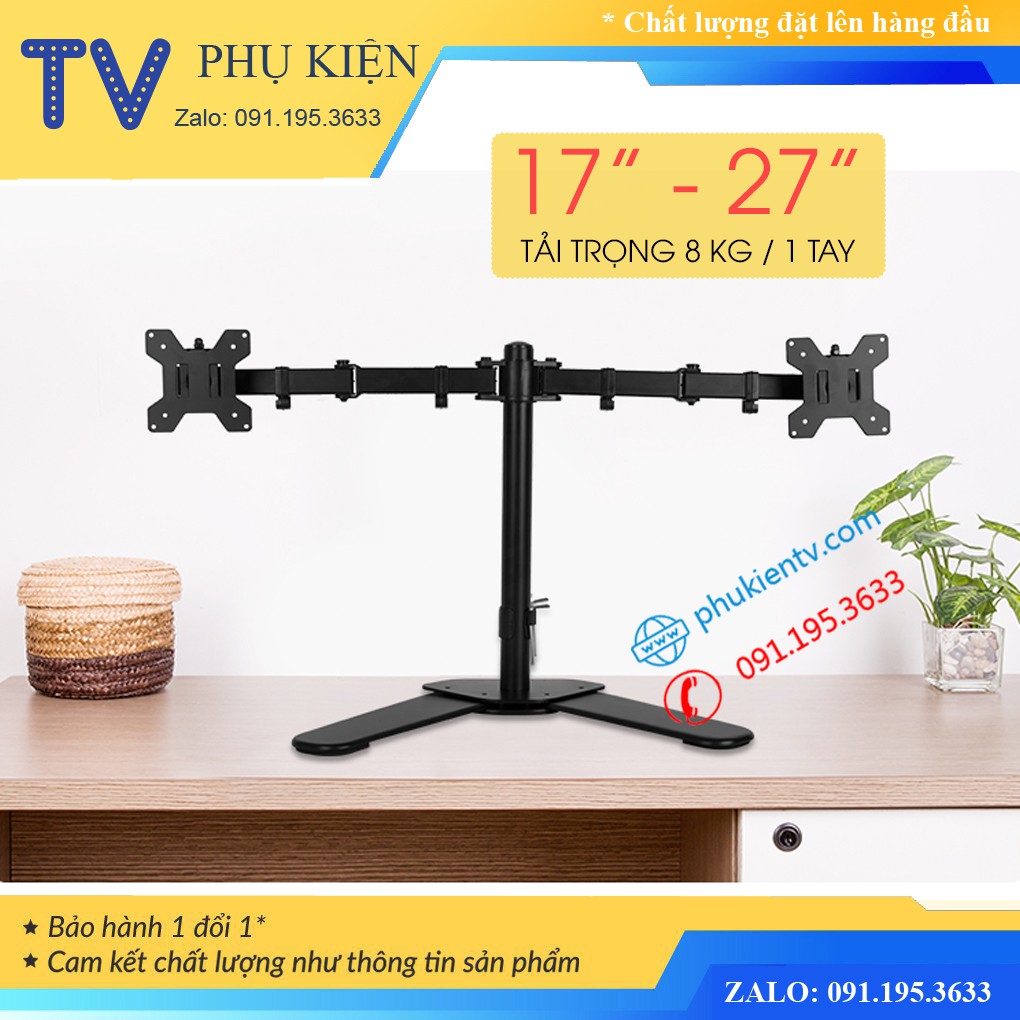 Giá Treo Hai Màn Hình Đặt Bàn M042 17 - 27 Inch - Chân Để 2 Màn Hình Kép - Xoay 360 Độ