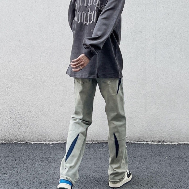 Quần jeans ống đứng unisex phối màu bụi bặm đường phố
