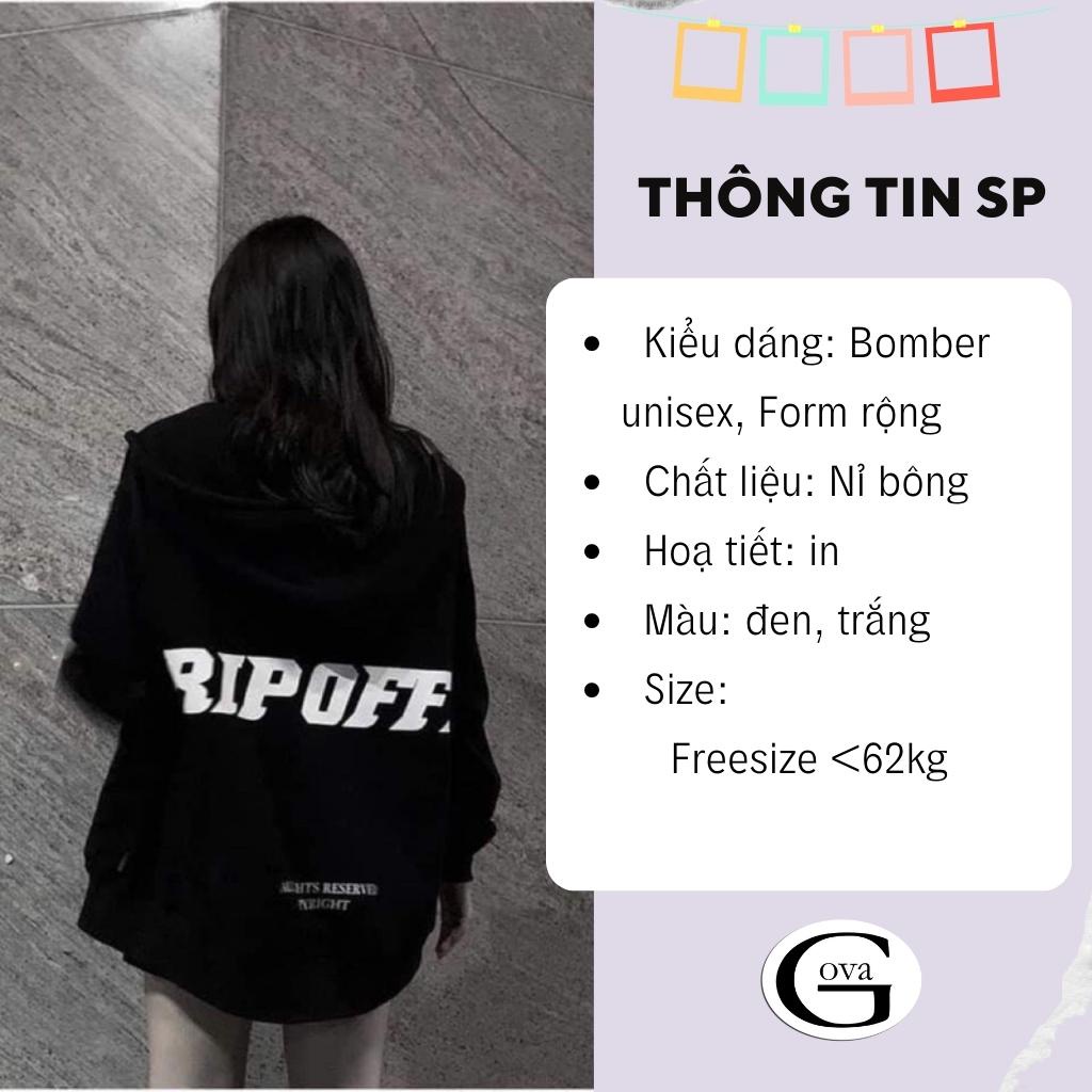 Áo Khoác Nỉ RIPOFFF Nam Nữ Form Rộng BomberUnisex Chất Vải Nỉ Hình In Đẹp GOVA